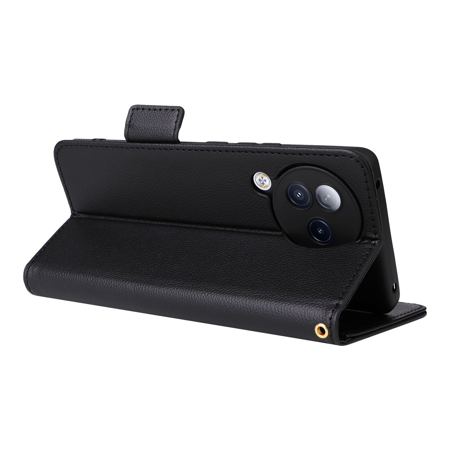 Uniqkart for Xiaomi Civi 3 5G Wallet Case PU Leather Litchi Texture Stand Protective Cover with Hand Strap - Black
