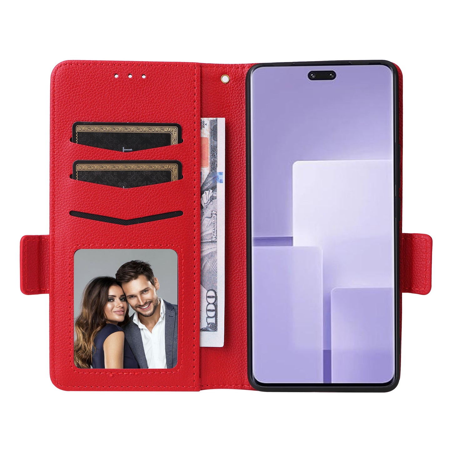 Uniqkart for Xiaomi Civi 3 5G Wallet Case PU Leather Litchi Texture Stand Protective Cover with Hand Strap - Red