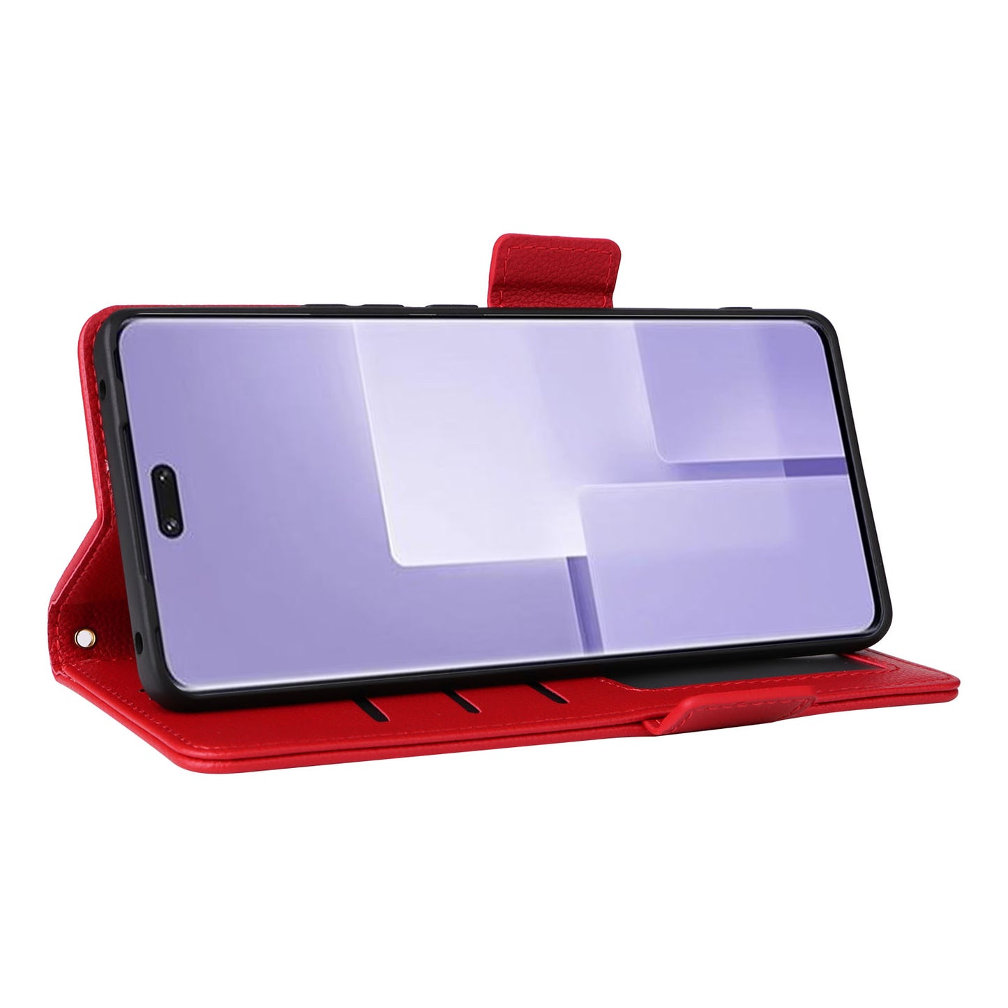Uniqkart for Xiaomi Civi 3 5G Wallet Case PU Leather Litchi Texture Stand Protective Cover with Hand Strap - Red