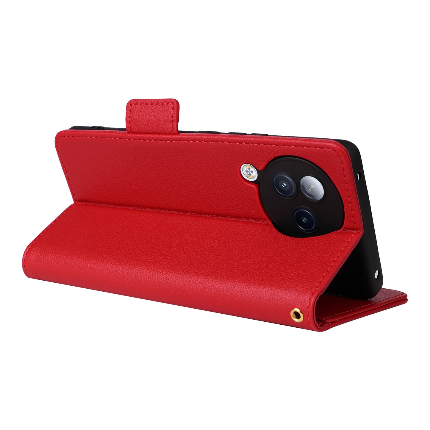 Uniqkart for Xiaomi Civi 3 5G Wallet Case PU Leather Litchi Texture Stand Protective Cover with Hand Strap - Red