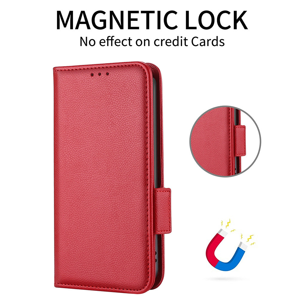 Uniqkart for Xiaomi Civi 3 5G Wallet Case PU Leather Litchi Texture Stand Protective Cover with Hand Strap - Red