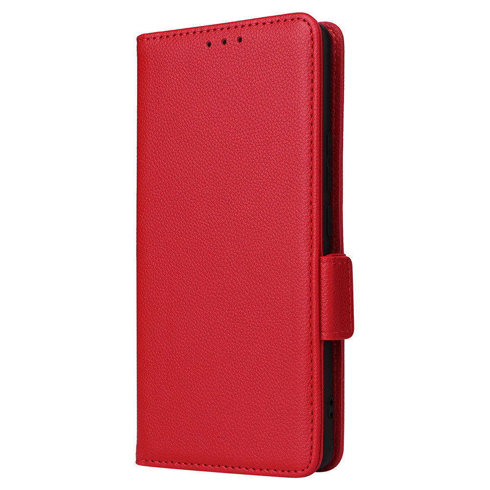Uniqkart for Xiaomi Civi 3 5G Wallet Case PU Leather Litchi Texture Stand Protective Cover with Hand Strap - Red