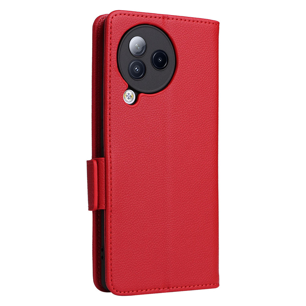 Uniqkart for Xiaomi Civi 3 5G Wallet Case PU Leather Litchi Texture Stand Protective Cover with Hand Strap - Red