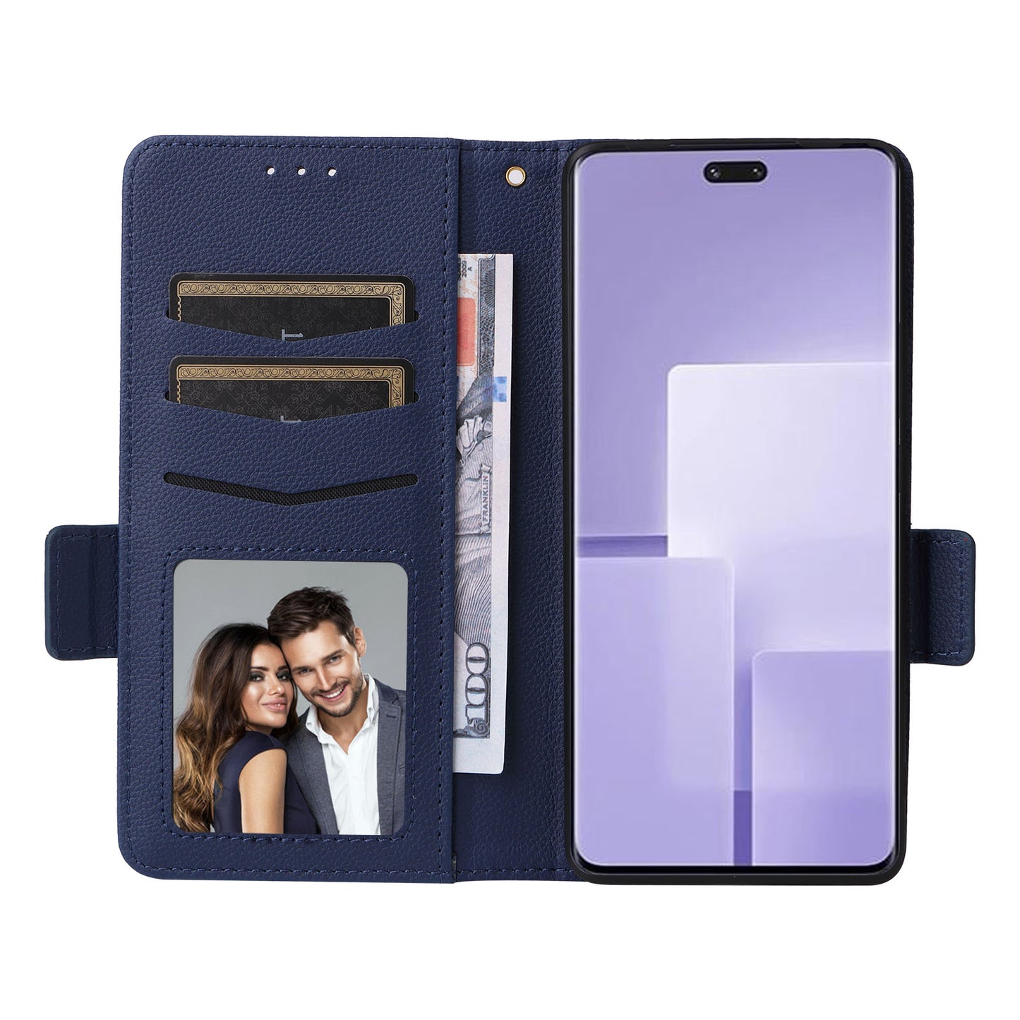 Uniqkart for Xiaomi Civi 3 5G Wallet Case PU Leather Litchi Texture Stand Protective Cover with Hand Strap - Dark Blue