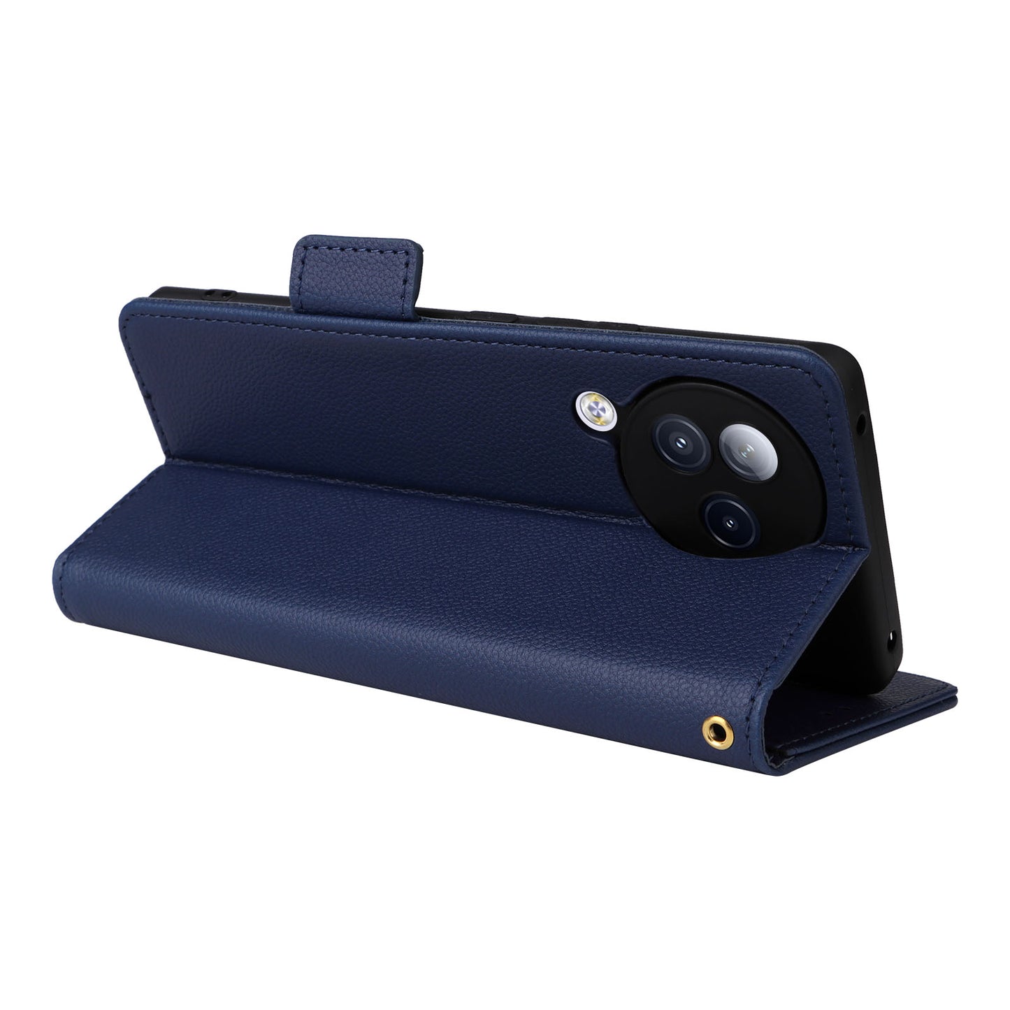 Uniqkart for Xiaomi Civi 3 5G Wallet Case PU Leather Litchi Texture Stand Protective Cover with Hand Strap - Dark Blue