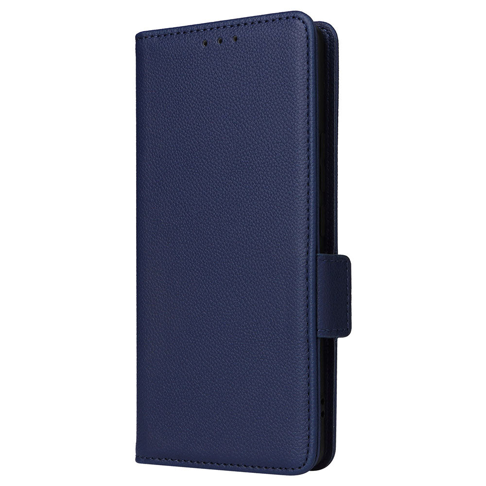 Uniqkart for Xiaomi Civi 3 5G Wallet Case PU Leather Litchi Texture Stand Protective Cover with Hand Strap - Dark Blue