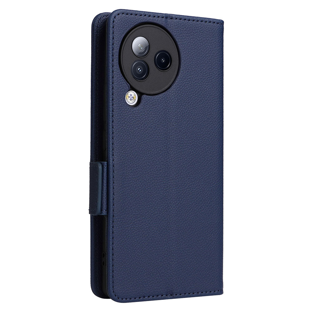 Uniqkart for Xiaomi Civi 3 5G Wallet Case PU Leather Litchi Texture Stand Protective Cover with Hand Strap - Dark Blue