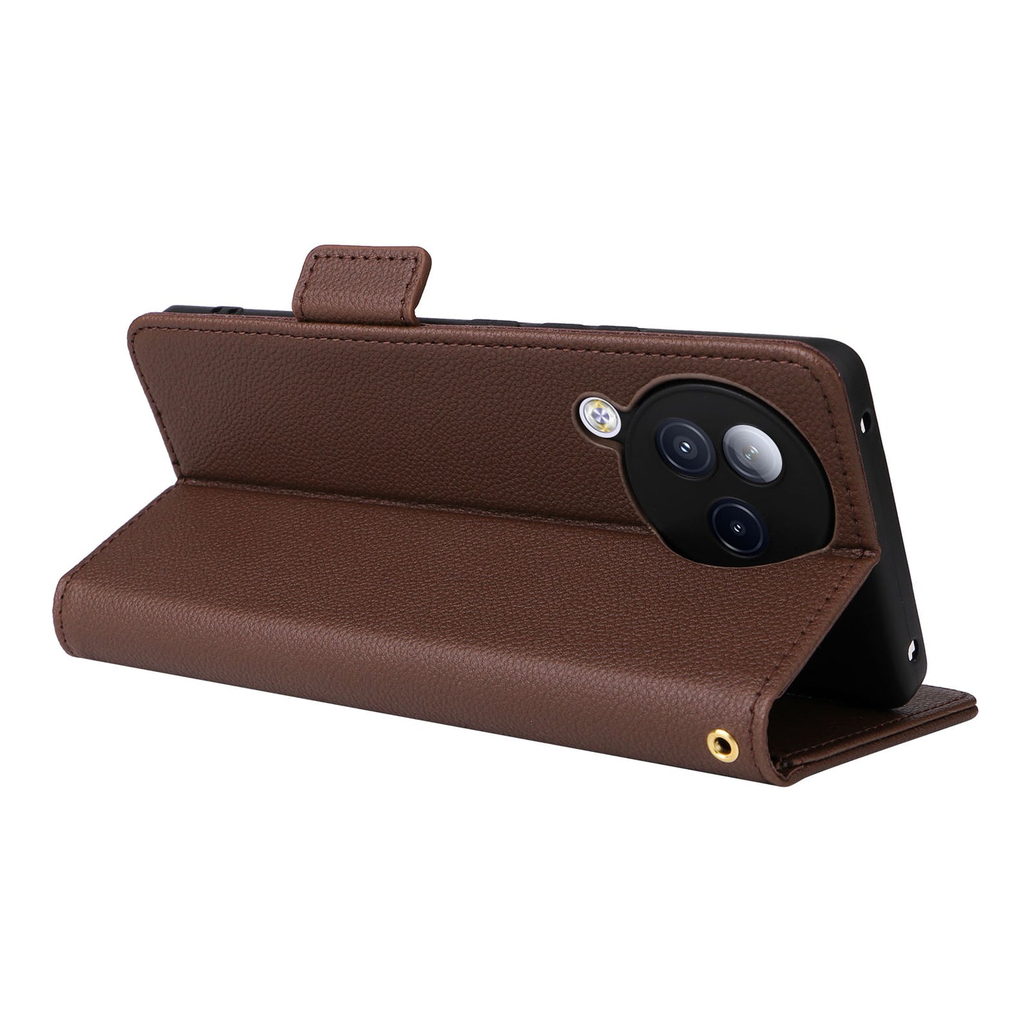 Uniqkart for Xiaomi Civi 3 5G Wallet Case PU Leather Litchi Texture Stand Protective Cover with Hand Strap - Brown