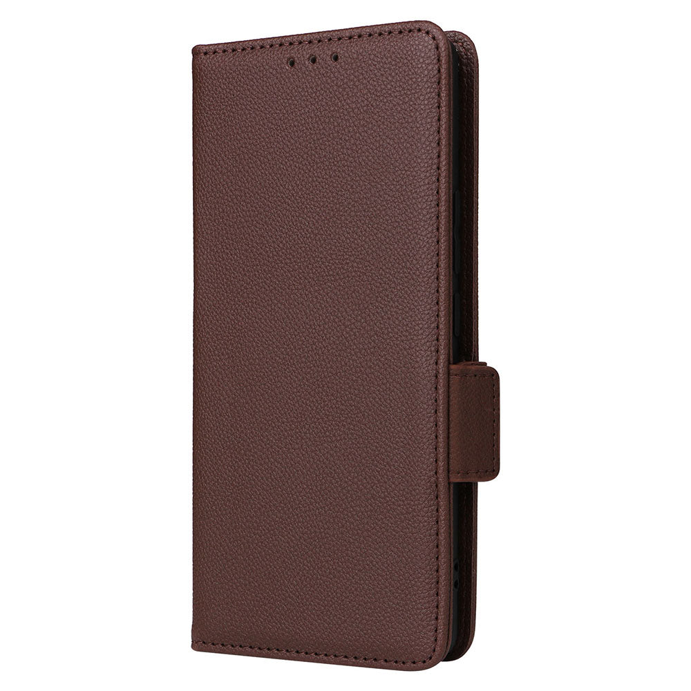 Uniqkart for Xiaomi Civi 3 5G Wallet Case PU Leather Litchi Texture Stand Protective Cover with Hand Strap - Brown