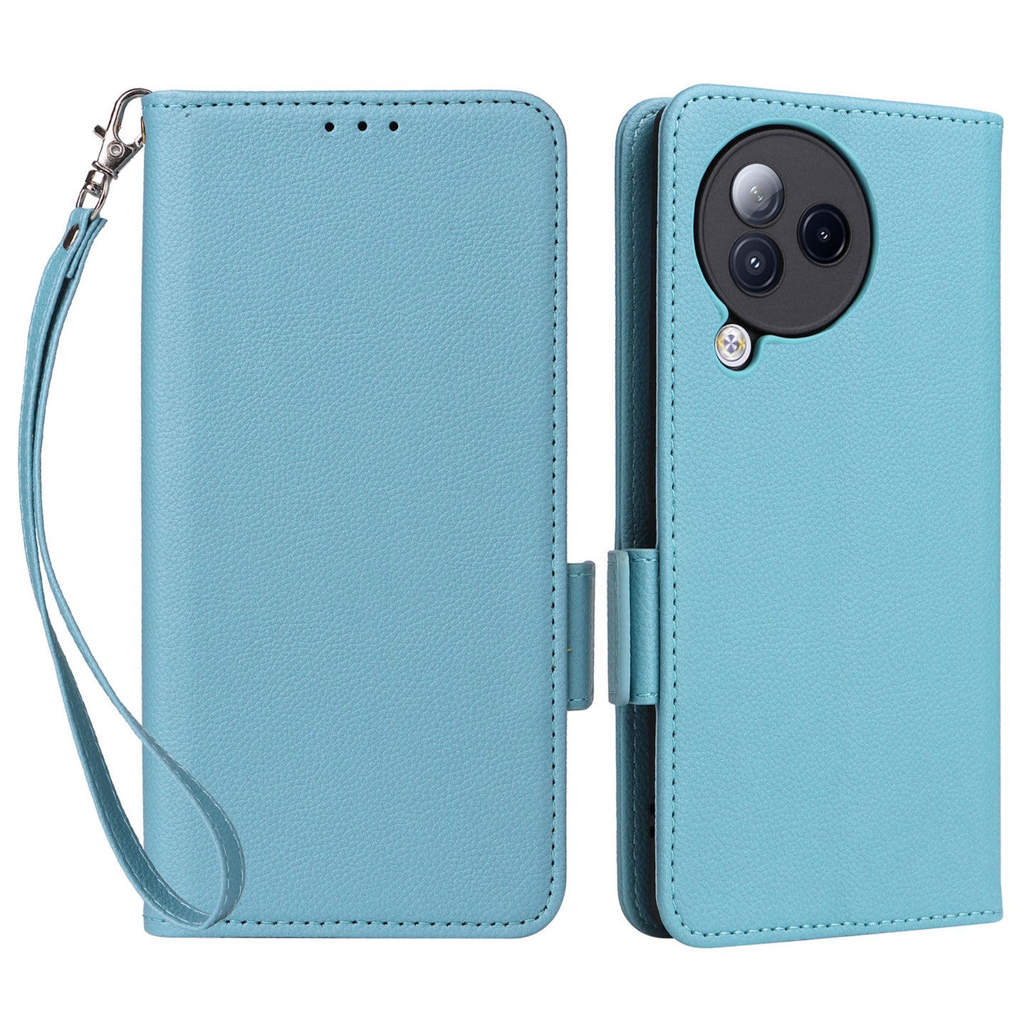 Uniqkart for Xiaomi Civi 3 5G Wallet Case PU Leather Litchi Texture Stand Protective Cover with Hand Strap - Baby Blue