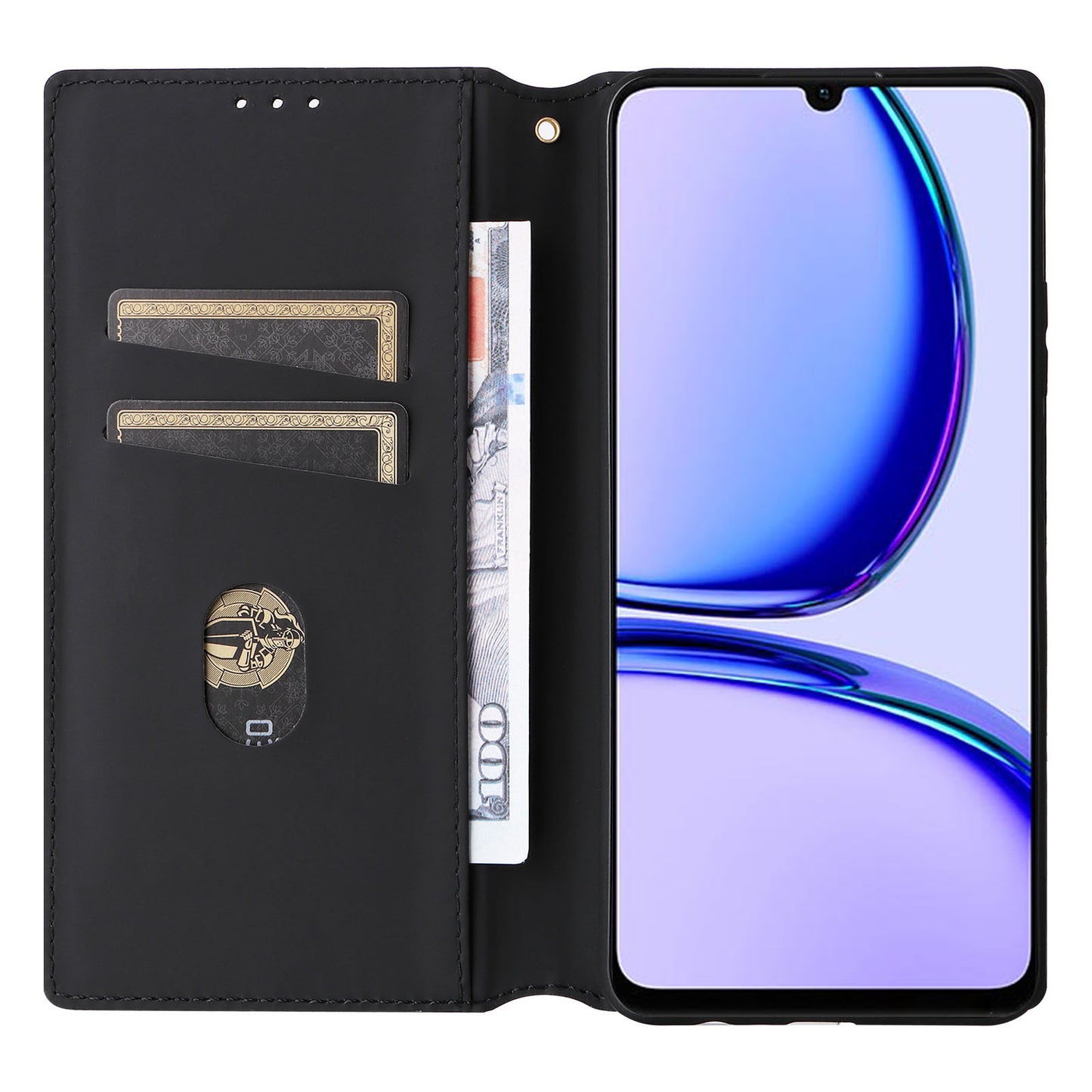 Uniqkart for Realme C53 4G / Narzo N53 4G Rhombus Imprinted Shell PU Leather Wallet Stand Phone Case - Black