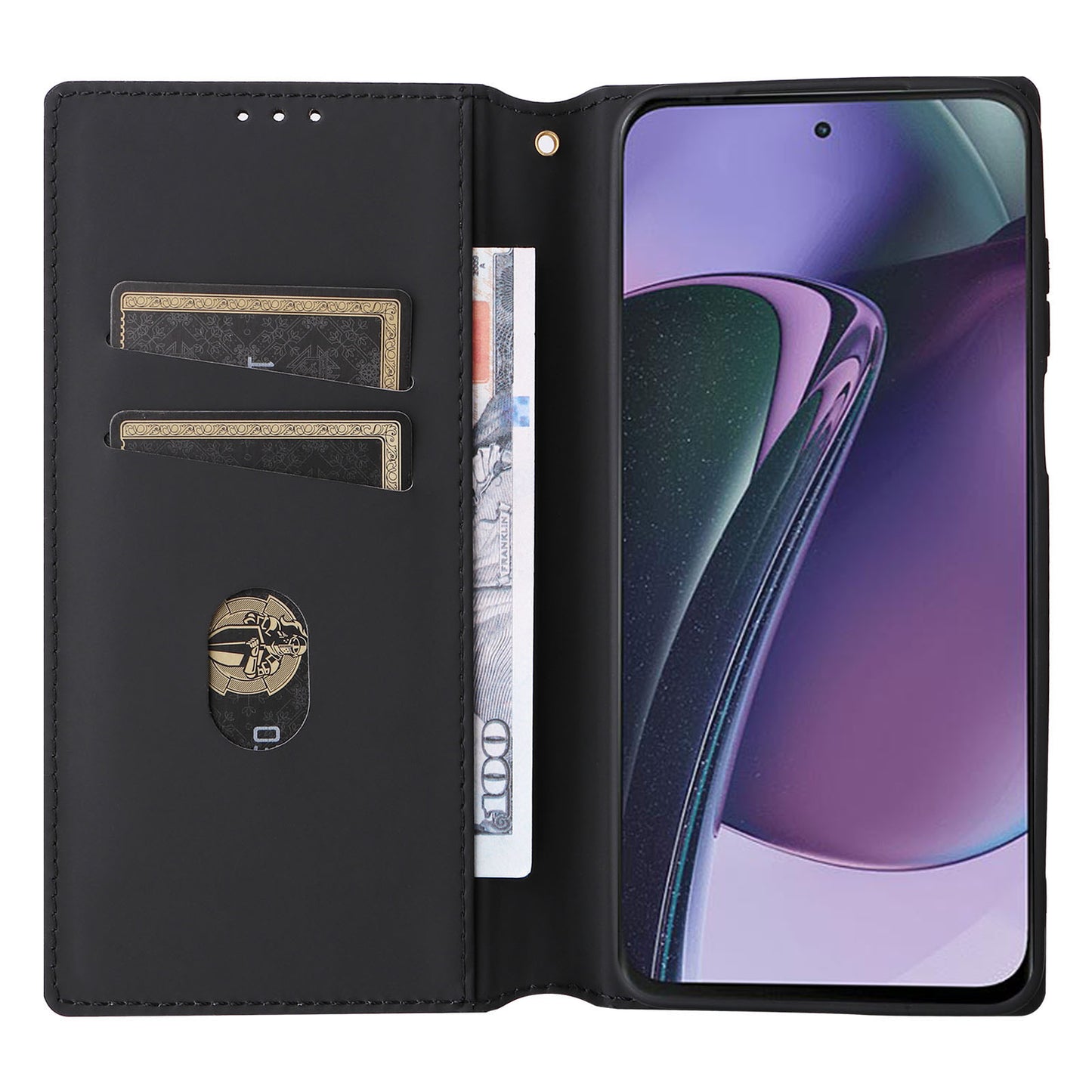 PU Leather Wallet Cover for Motorola Moto G Stylus (2023) Rhombus Imprinted Stand Phone Case - Black