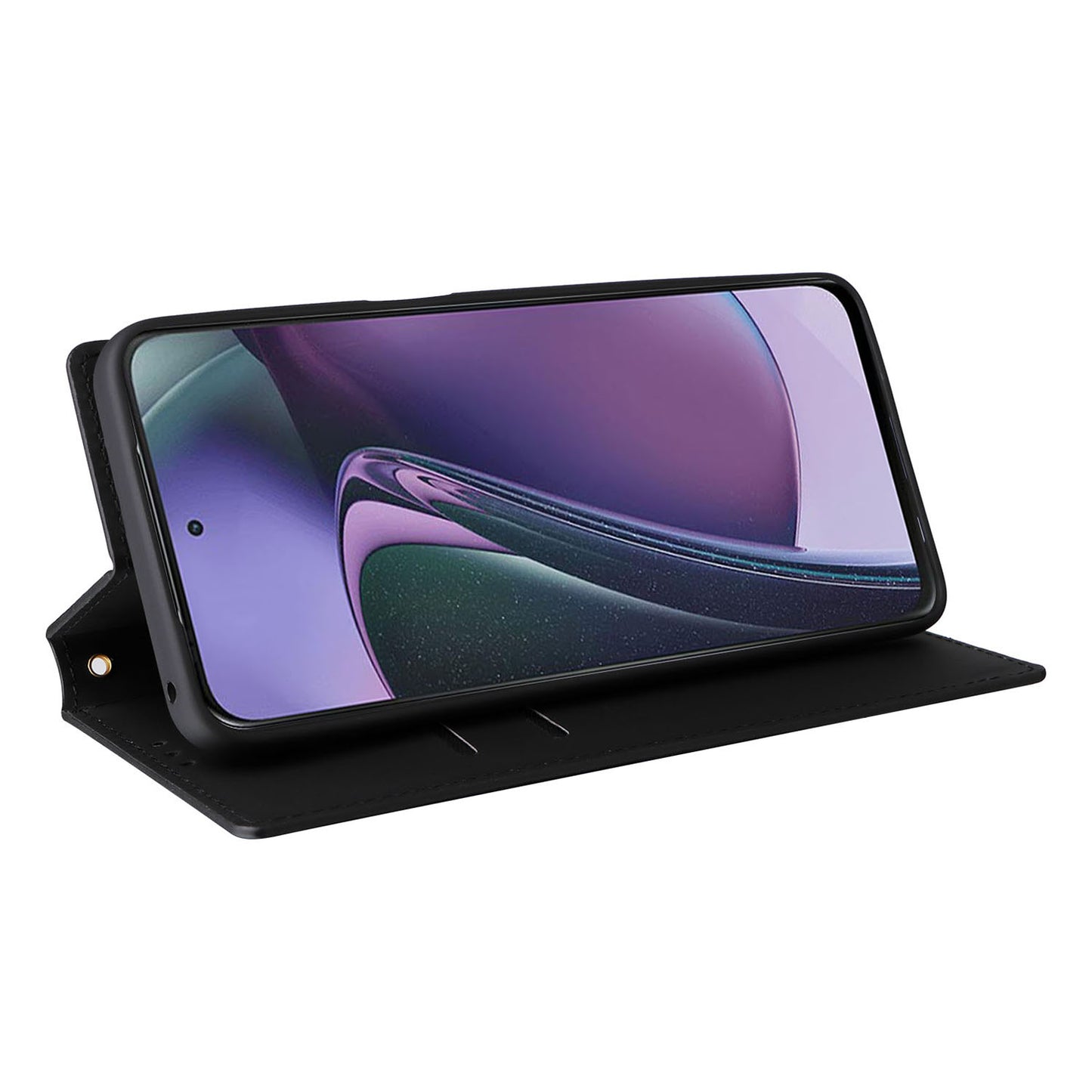 PU Leather Wallet Cover for Motorola Moto G Stylus (2023) Rhombus Imprinted Stand Phone Case - Black