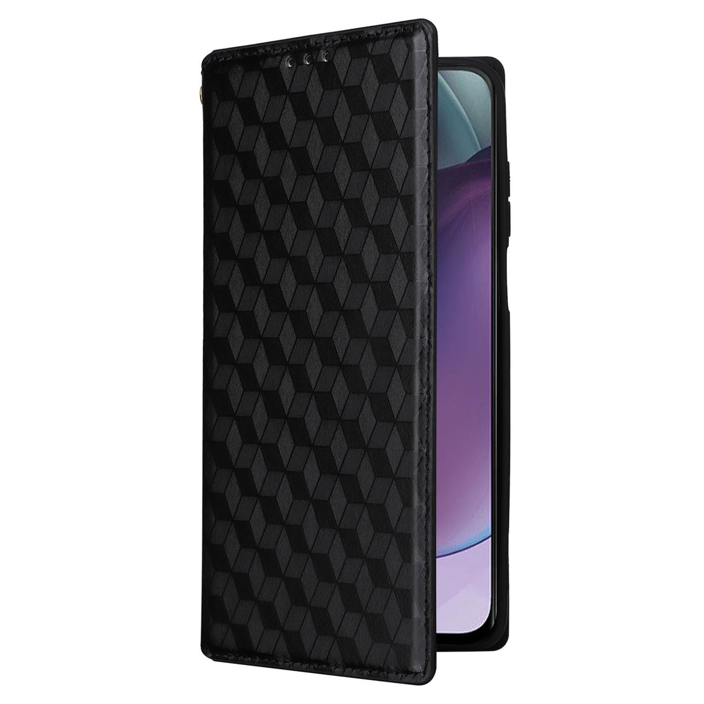 PU Leather Wallet Cover for Motorola Moto G Stylus (2023) Rhombus Imprinted Stand Phone Case - Black