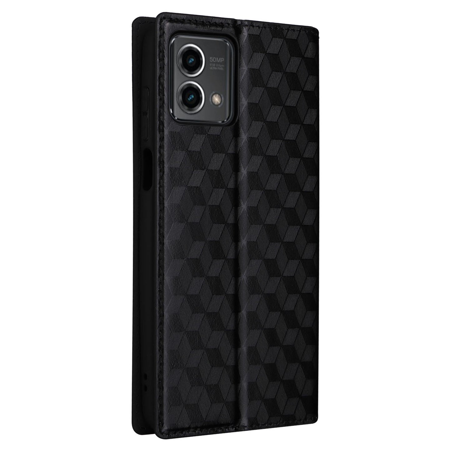PU Leather Wallet Cover for Motorola Moto G Stylus (2023) Rhombus Imprinted Stand Phone Case - Black