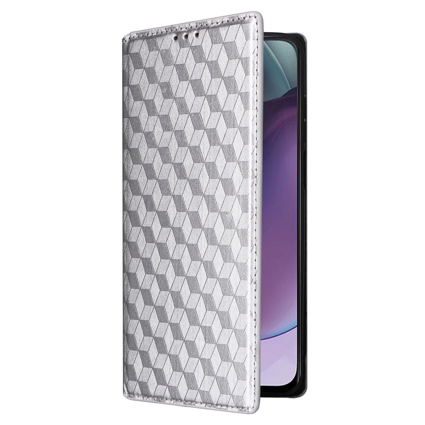 PU Leather Wallet Cover for Motorola Moto G Stylus (2023) Rhombus Imprinted Stand Phone Case - Silver
