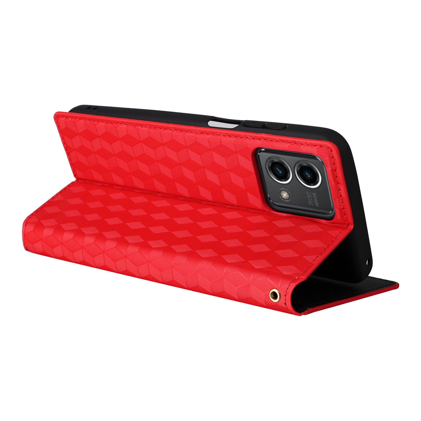 PU Leather Wallet Cover for Motorola Moto G Stylus (2023) Rhombus Imprinted Stand Phone Case - Red