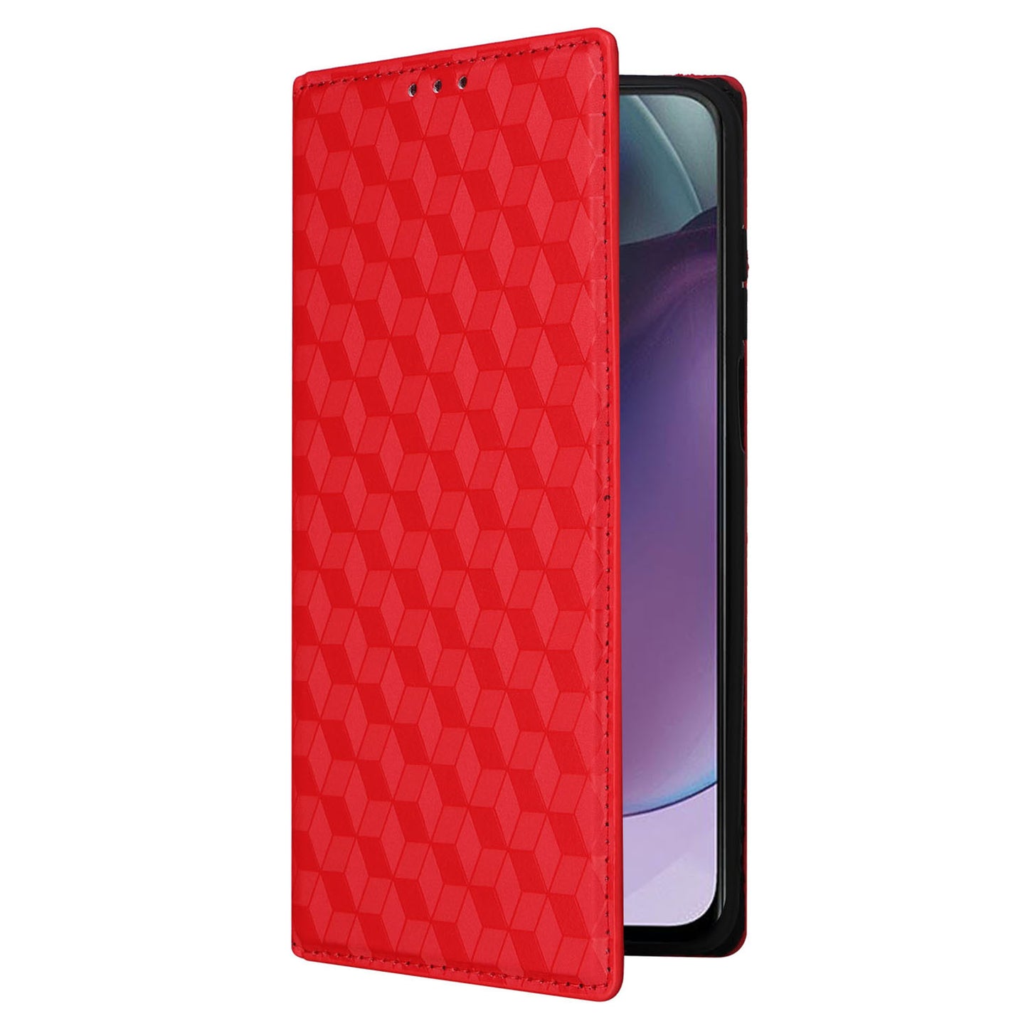 PU Leather Wallet Cover for Motorola Moto G Stylus (2023) Rhombus Imprinted Stand Phone Case - Red