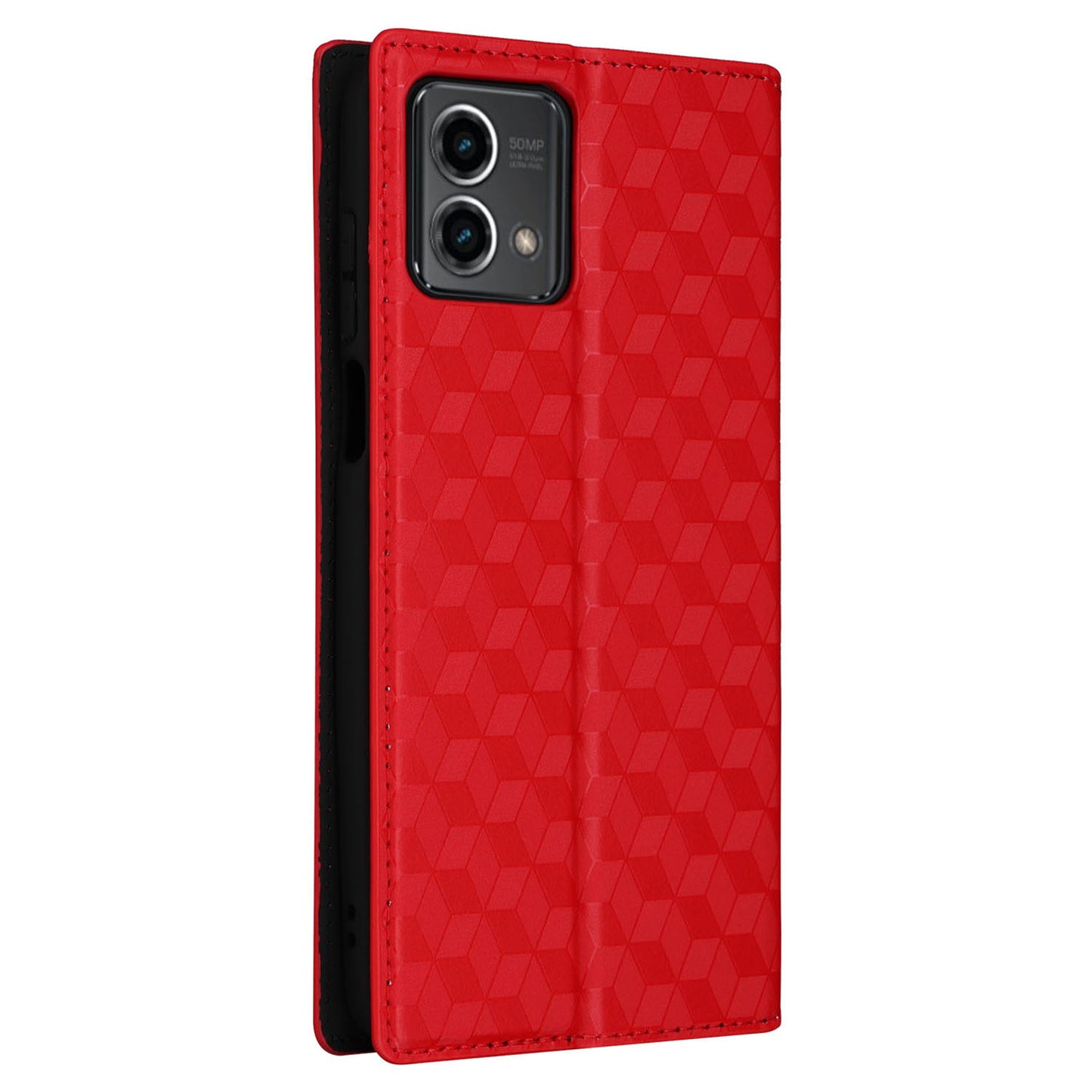 PU Leather Wallet Cover for Motorola Moto G Stylus (2023) Rhombus Imprinted Stand Phone Case - Red