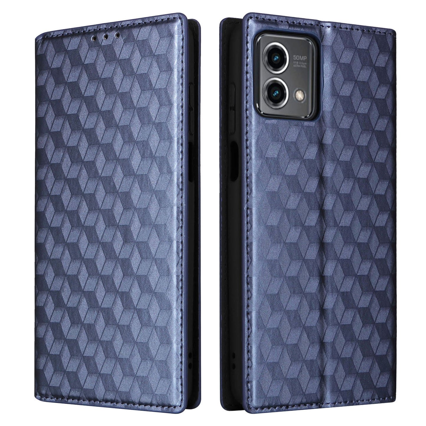 PU Leather Wallet Cover for Motorola Moto G Stylus (2023) Rhombus Imprinted Stand Phone Case - Blue