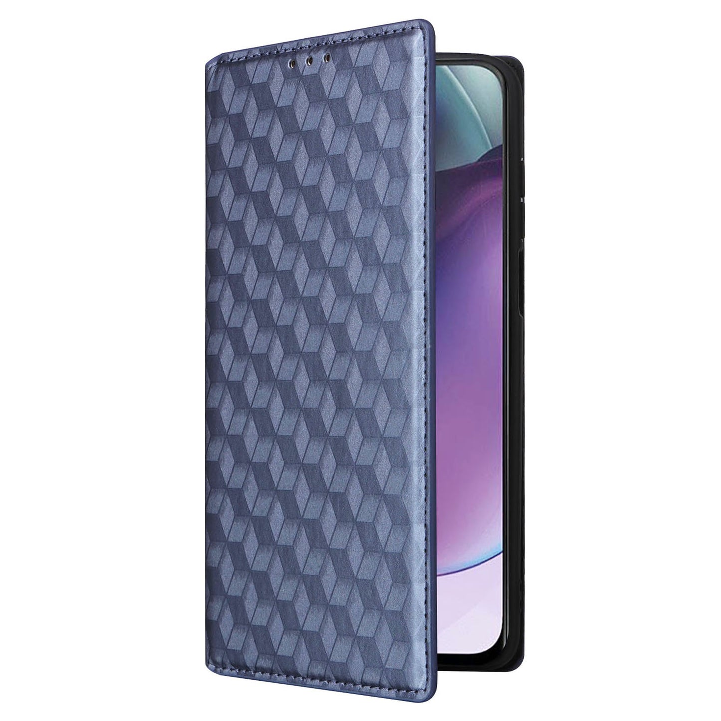 PU Leather Wallet Cover for Motorola Moto G Stylus (2023) Rhombus Imprinted Stand Phone Case - Blue