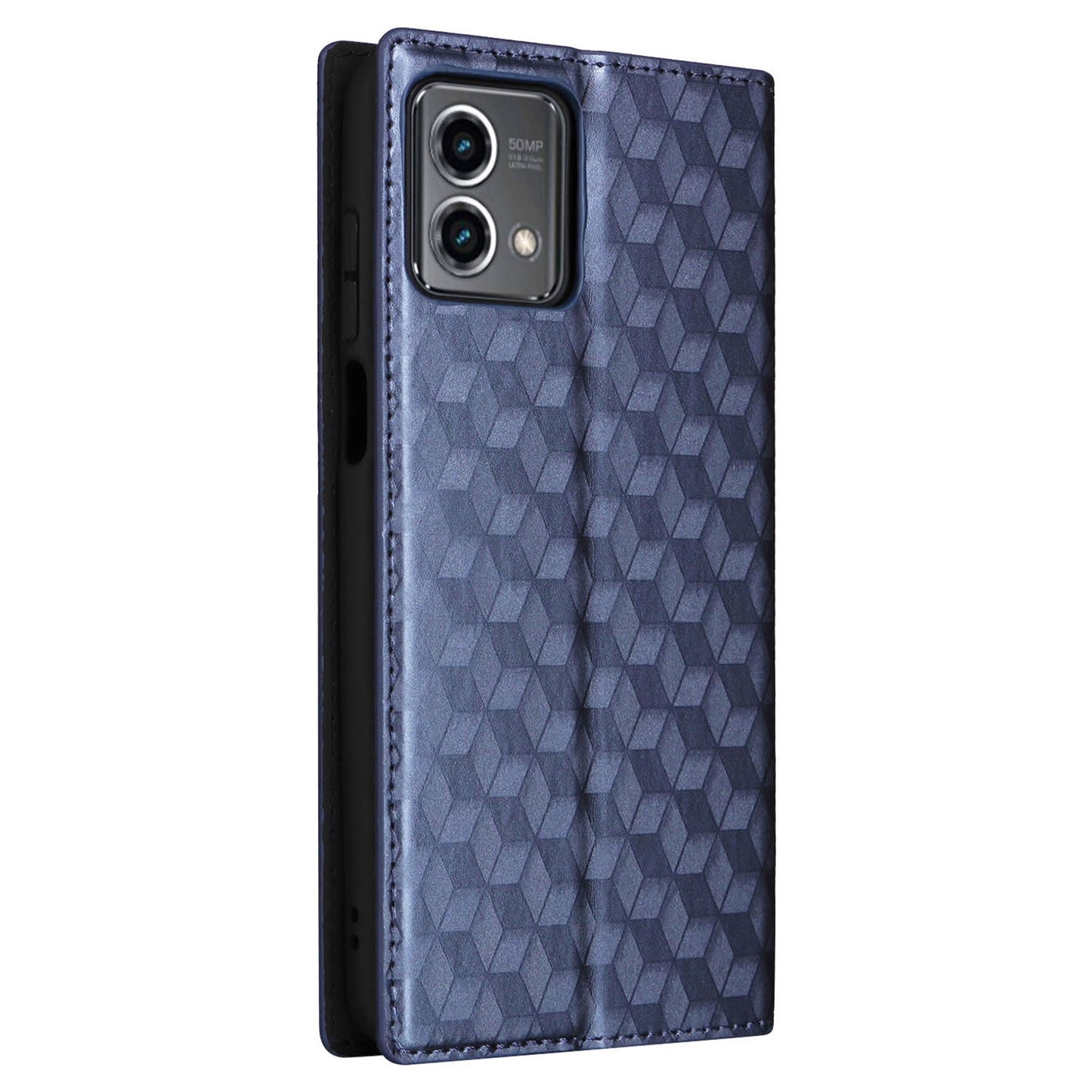 PU Leather Wallet Cover for Motorola Moto G Stylus (2023) Rhombus Imprinted Stand Phone Case - Blue