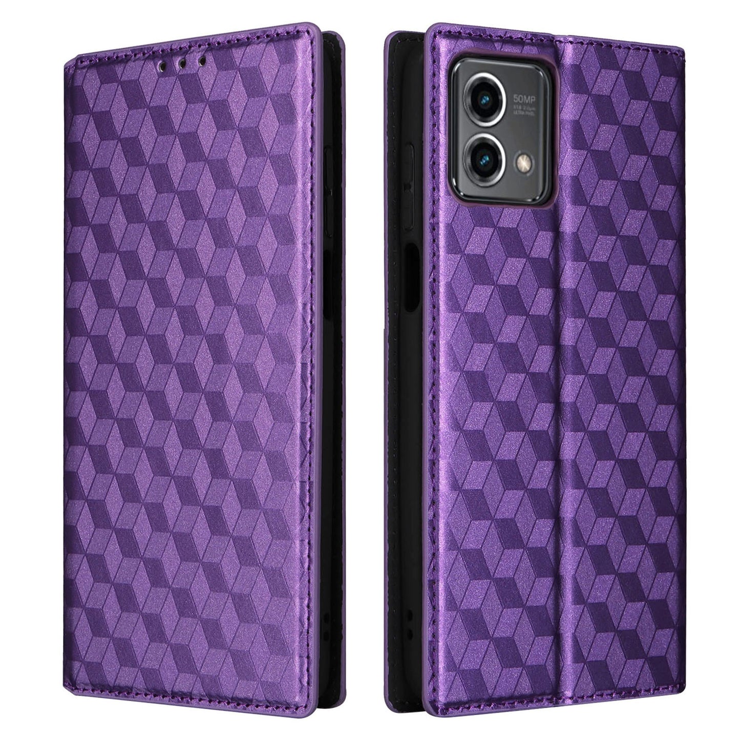 PU Leather Wallet Cover for Motorola Moto G Stylus (2023) Rhombus Imprinted Stand Phone Case - Purple