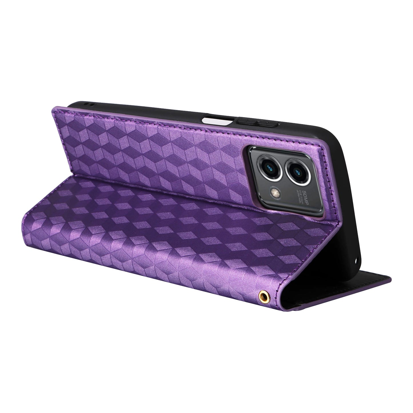 PU Leather Wallet Cover for Motorola Moto G Stylus (2023) Rhombus Imprinted Stand Phone Case - Purple