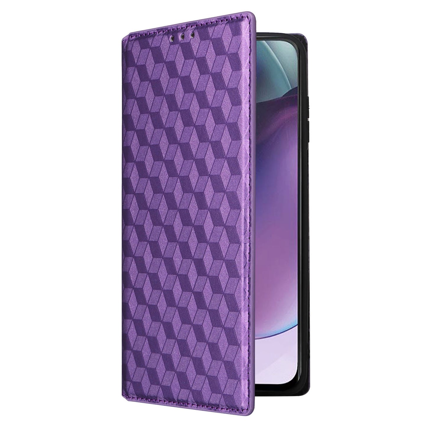 PU Leather Wallet Cover for Motorola Moto G Stylus (2023) Rhombus Imprinted Stand Phone Case - Purple