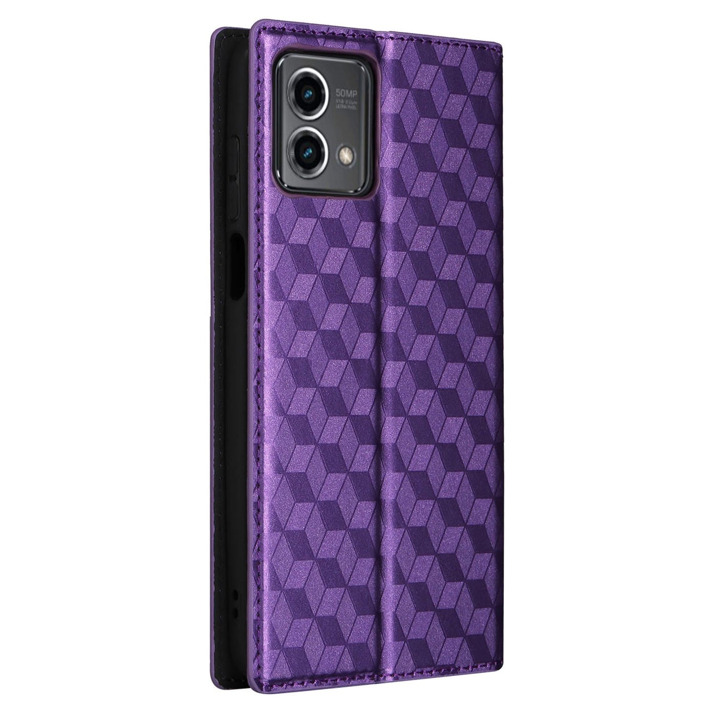 PU Leather Wallet Cover for Motorola Moto G Stylus (2023) Rhombus Imprinted Stand Phone Case - Purple