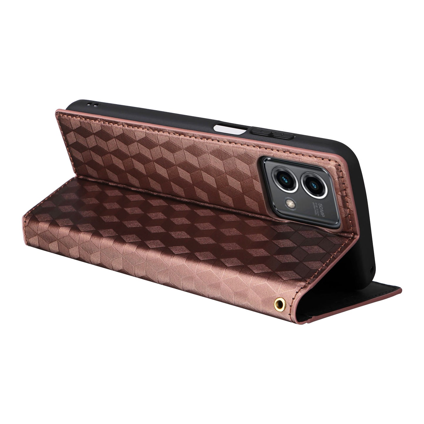 PU Leather Wallet Cover for Motorola Moto G Stylus (2023) Rhombus Imprinted Stand Phone Case - Brown