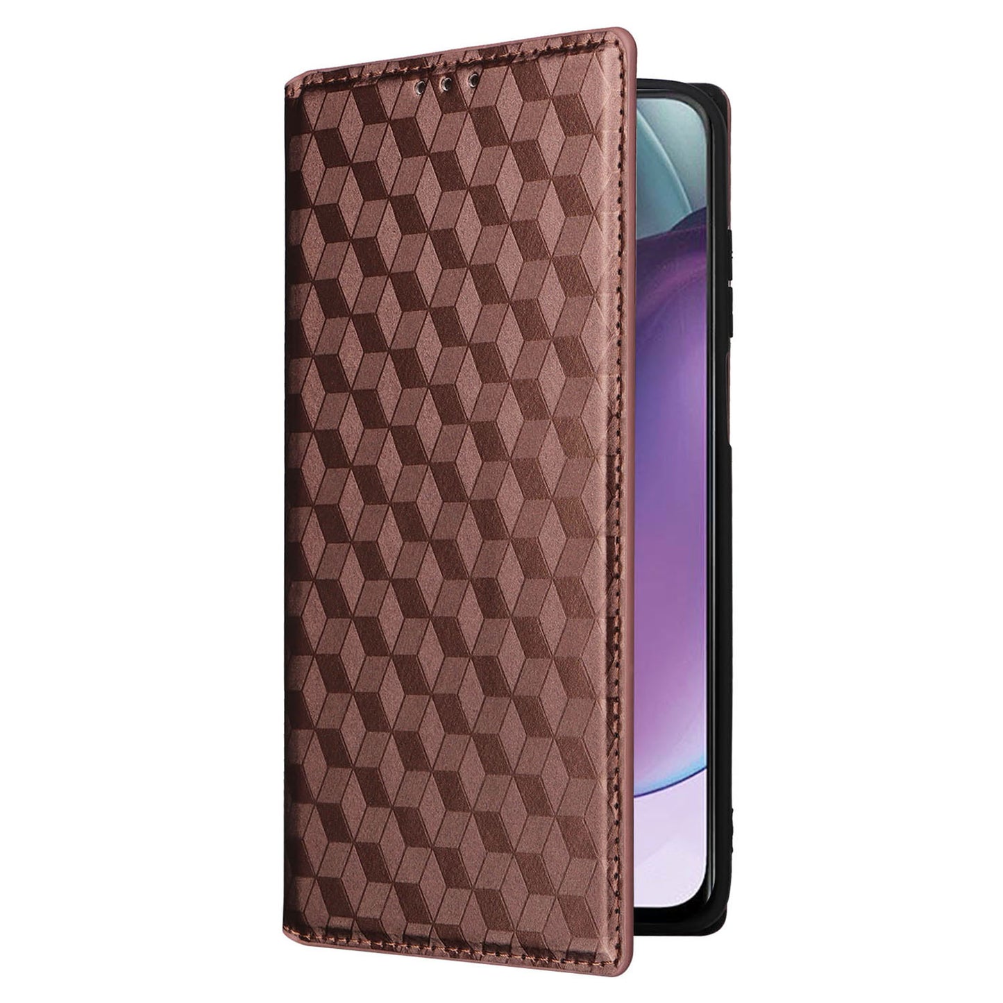 PU Leather Wallet Cover for Motorola Moto G Stylus (2023) Rhombus Imprinted Stand Phone Case - Brown
