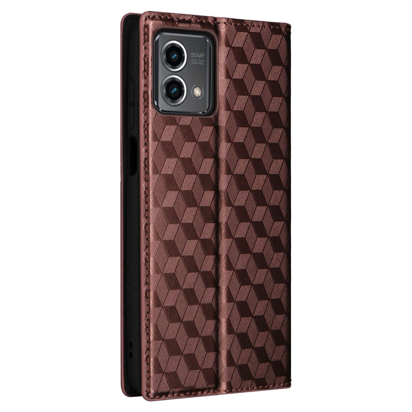 PU Leather Wallet Cover for Motorola Moto G Stylus (2023) Rhombus Imprinted Stand Phone Case - Brown