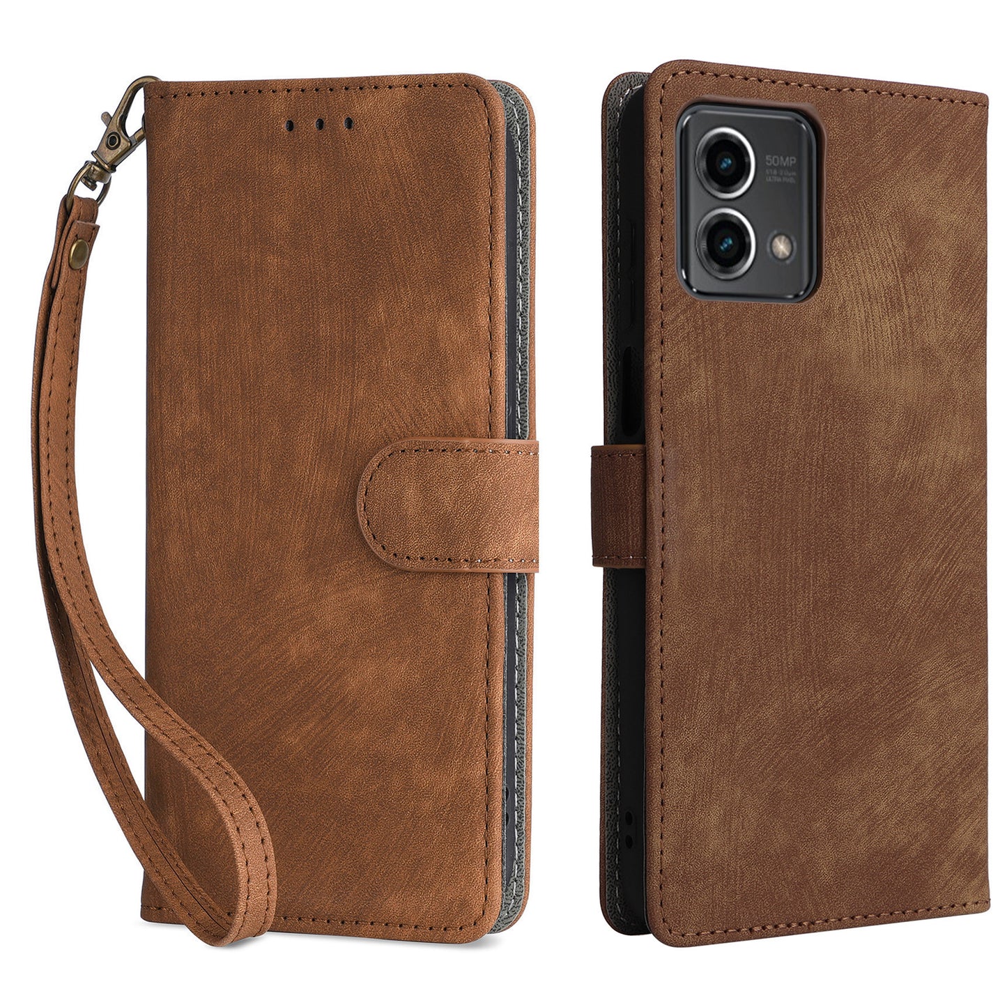 Uniqkart for Motorola Moto G Stylus (2023) Drop-proof Phone Cover RFID Blocking Wallet Stand Leather Case - Brown