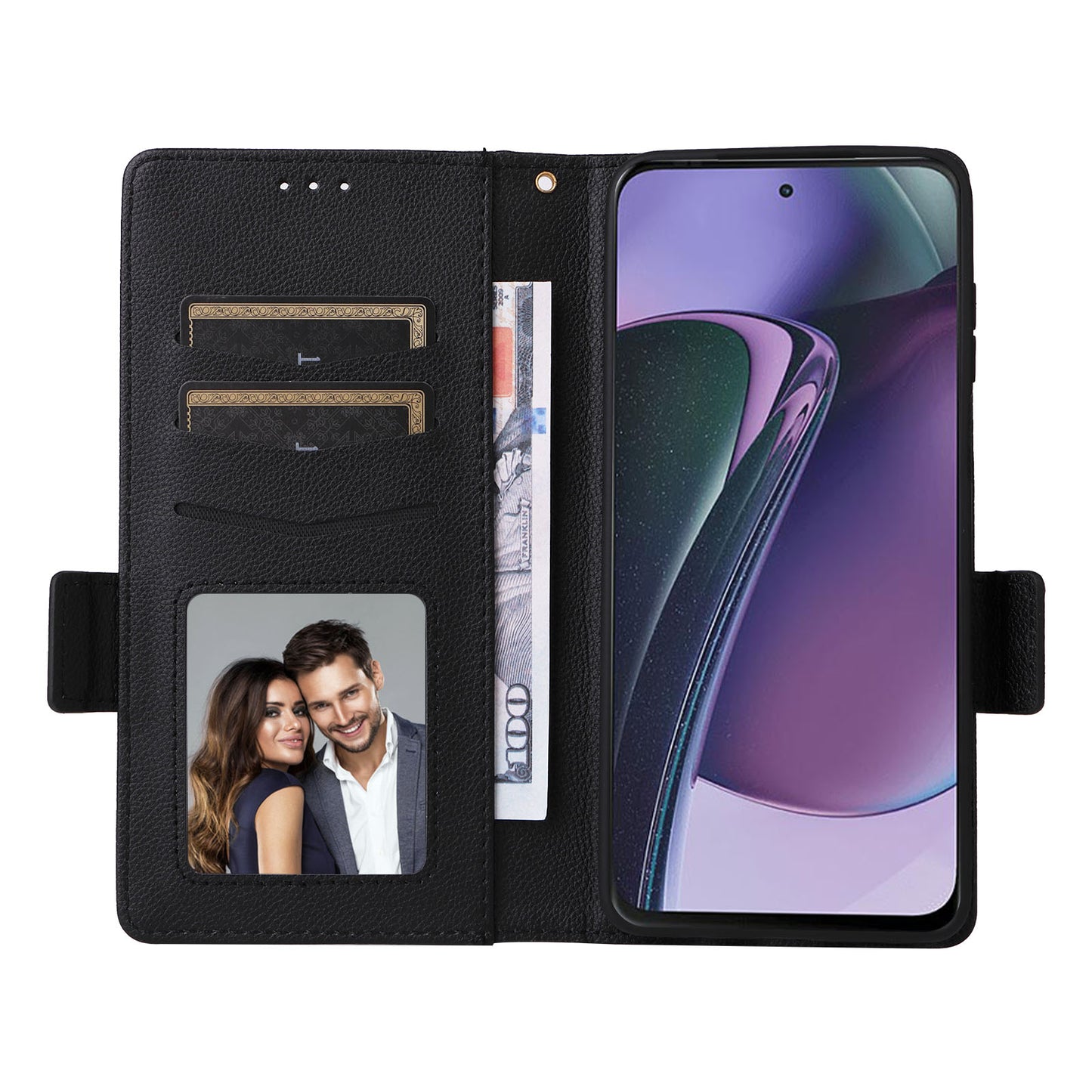 Phone Case for Motorola Moto G Stylus (2023) Litchi Texture PU Leather Wallet Stand Cover - Black