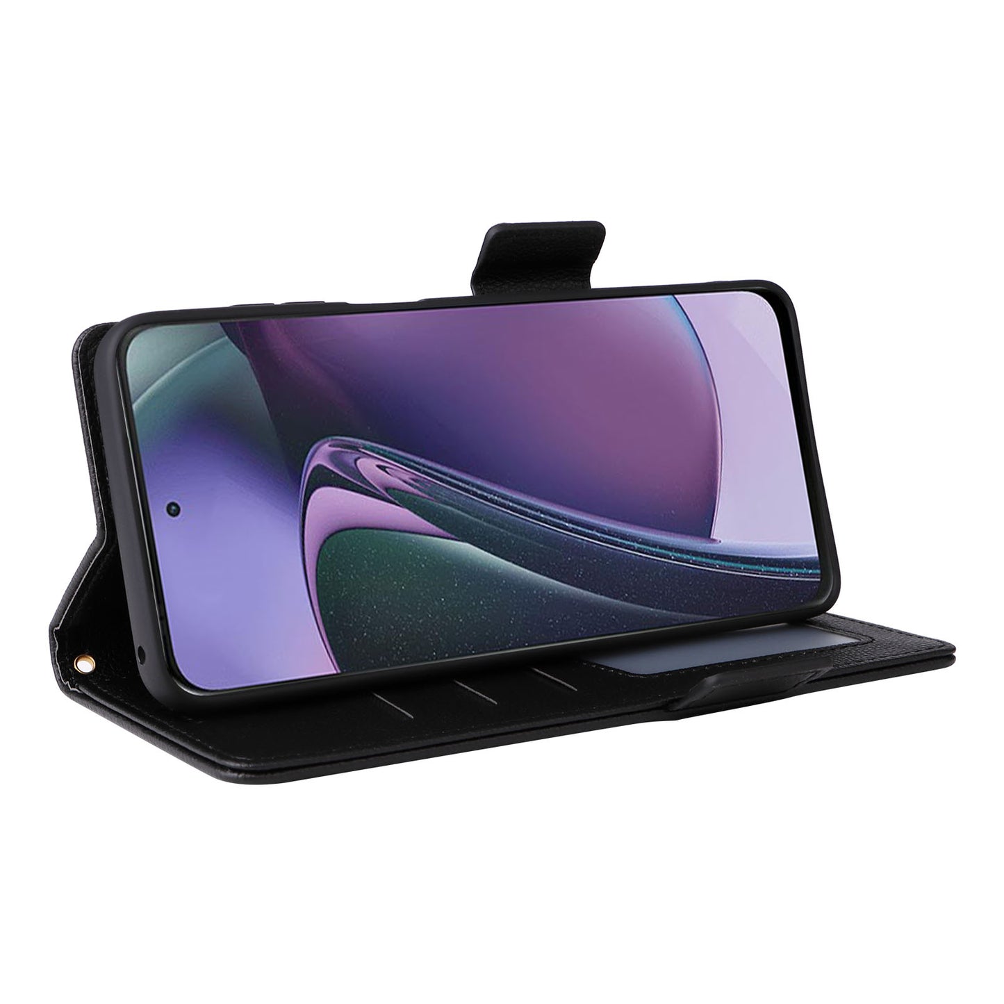 Phone Case for Motorola Moto G Stylus (2023) Litchi Texture PU Leather Wallet Stand Cover - Black