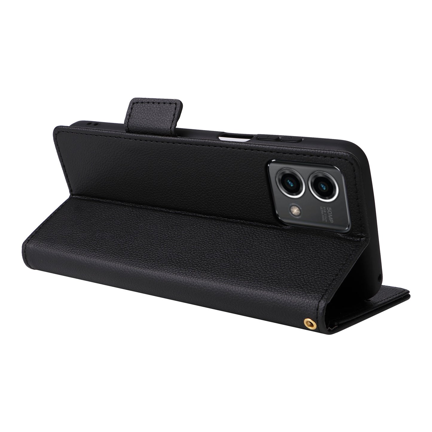 Phone Case for Motorola Moto G Stylus (2023) Litchi Texture PU Leather Wallet Stand Cover - Black