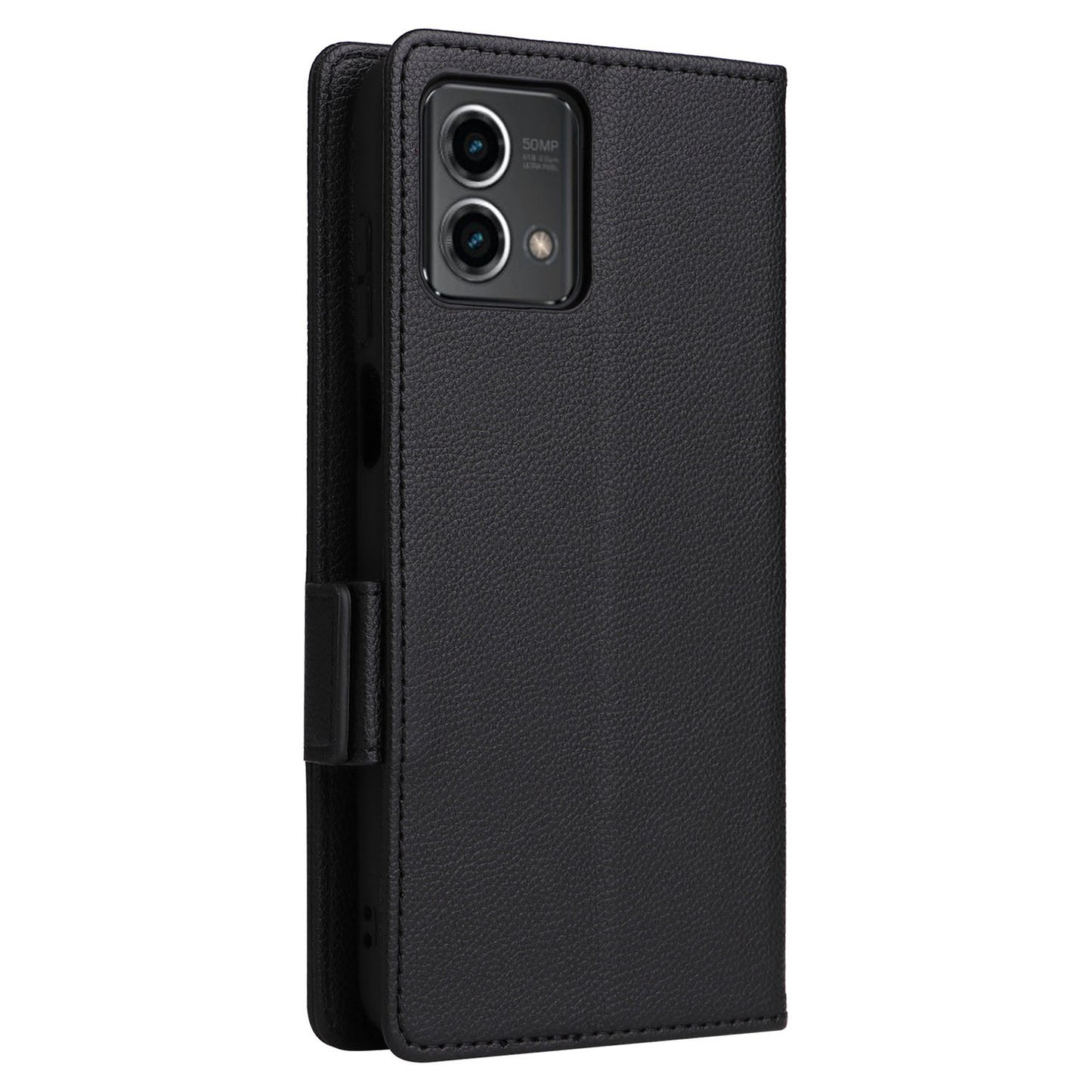 Phone Case for Motorola Moto G Stylus (2023) Litchi Texture PU Leather Wallet Stand Cover - Black