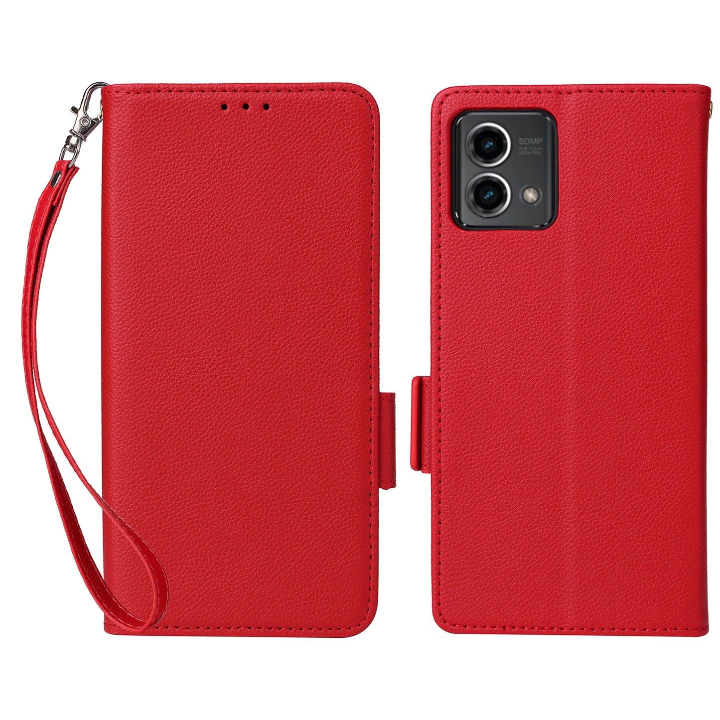 Phone Case for Motorola Moto G Stylus (2023) Litchi Texture PU Leather Wallet Stand Cover - Red