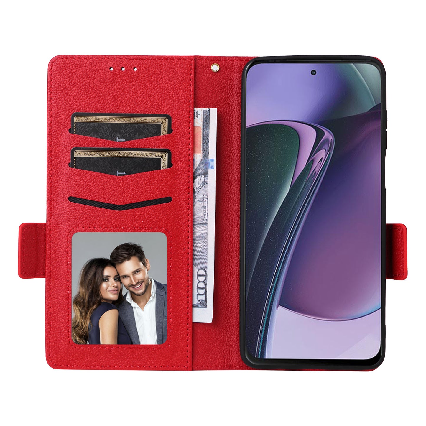 Phone Case for Motorola Moto G Stylus (2023) Litchi Texture PU Leather Wallet Stand Cover - Red