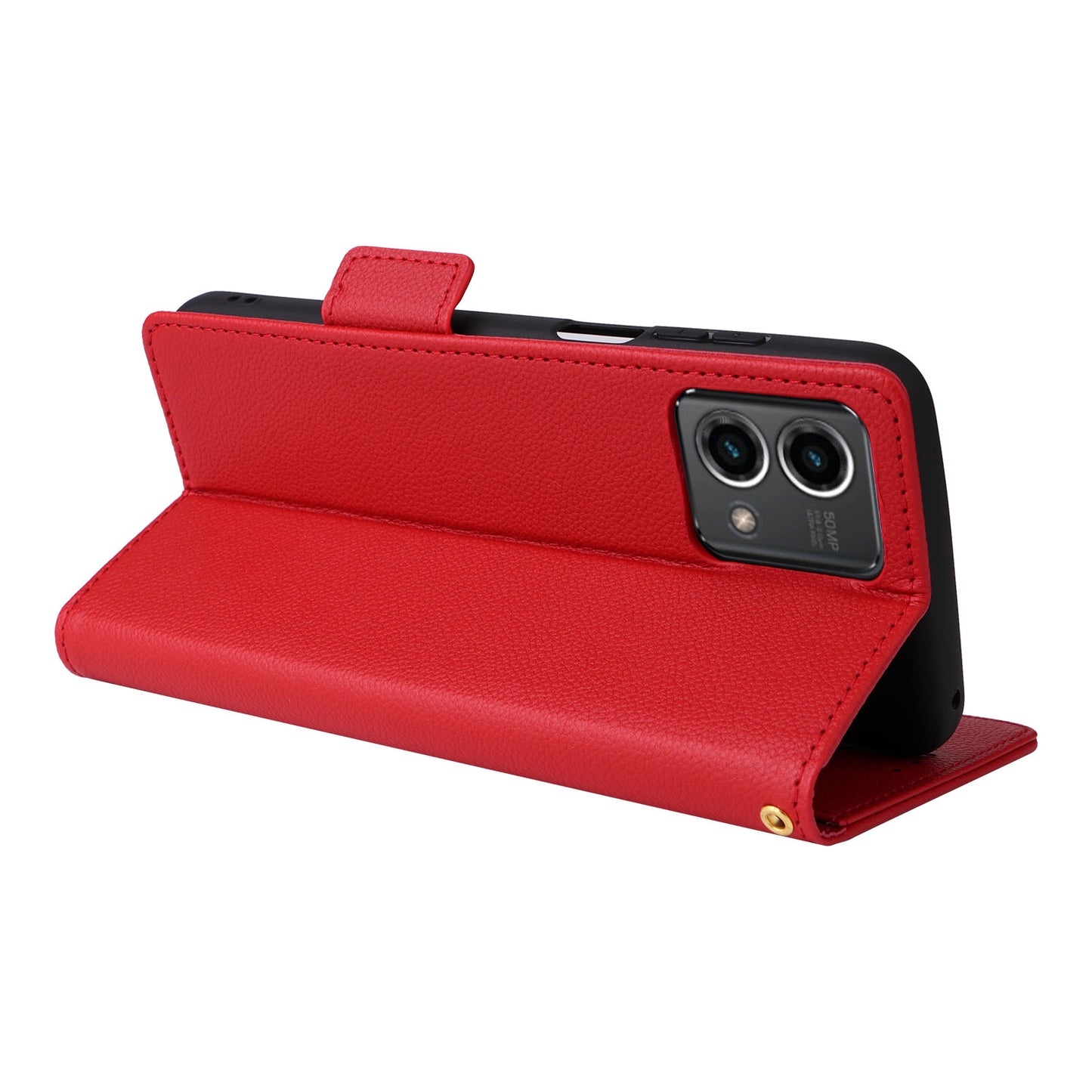 Phone Case for Motorola Moto G Stylus (2023) Litchi Texture PU Leather Wallet Stand Cover - Red