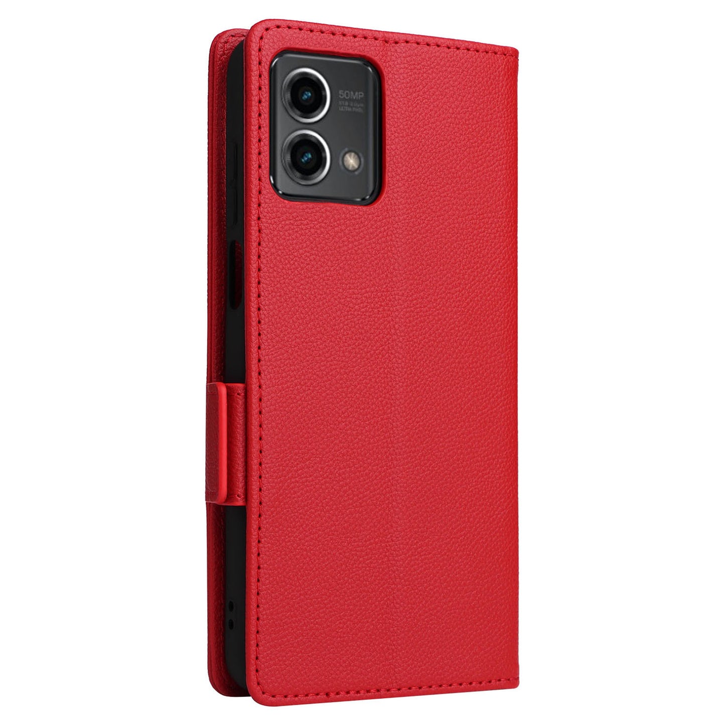 Phone Case for Motorola Moto G Stylus (2023) Litchi Texture PU Leather Wallet Stand Cover - Red