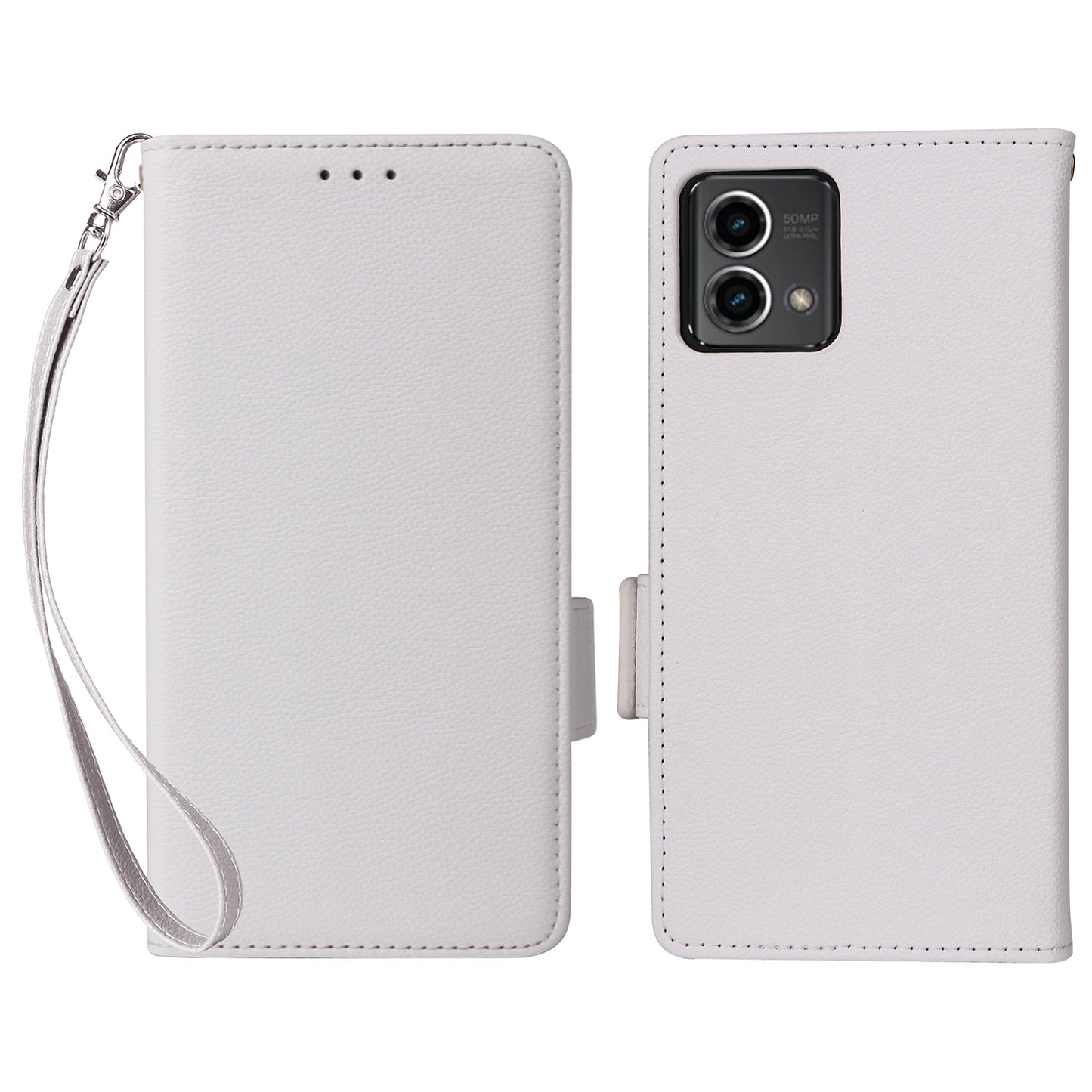Phone Case for Motorola Moto G Stylus (2023) Litchi Texture PU Leather Wallet Stand Cover - White