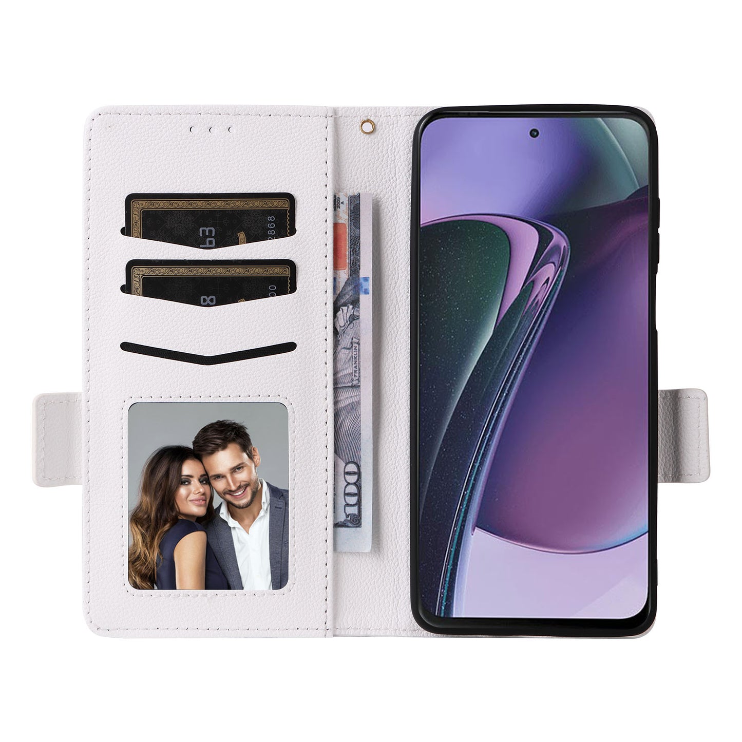 Phone Case for Motorola Moto G Stylus (2023) Litchi Texture PU Leather Wallet Stand Cover - White