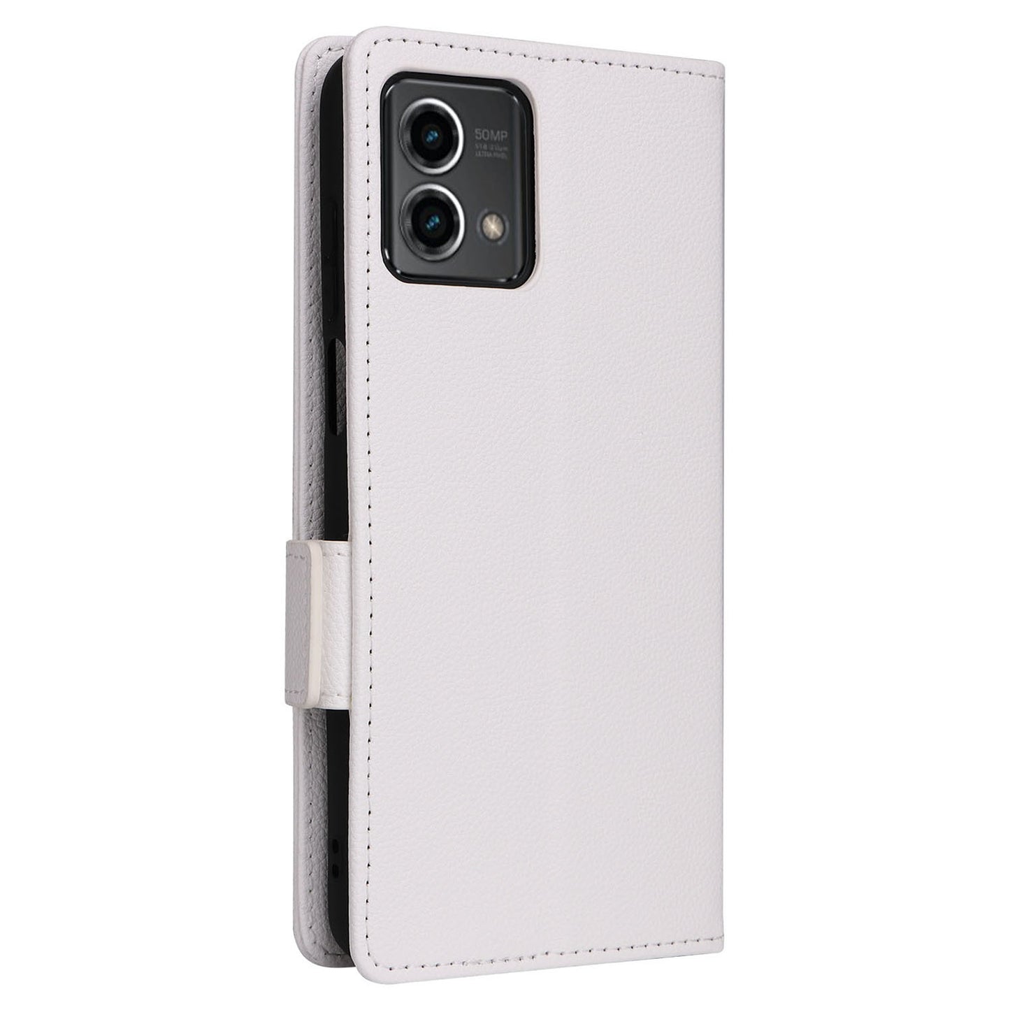 Phone Case for Motorola Moto G Stylus (2023) Litchi Texture PU Leather Wallet Stand Cover - White