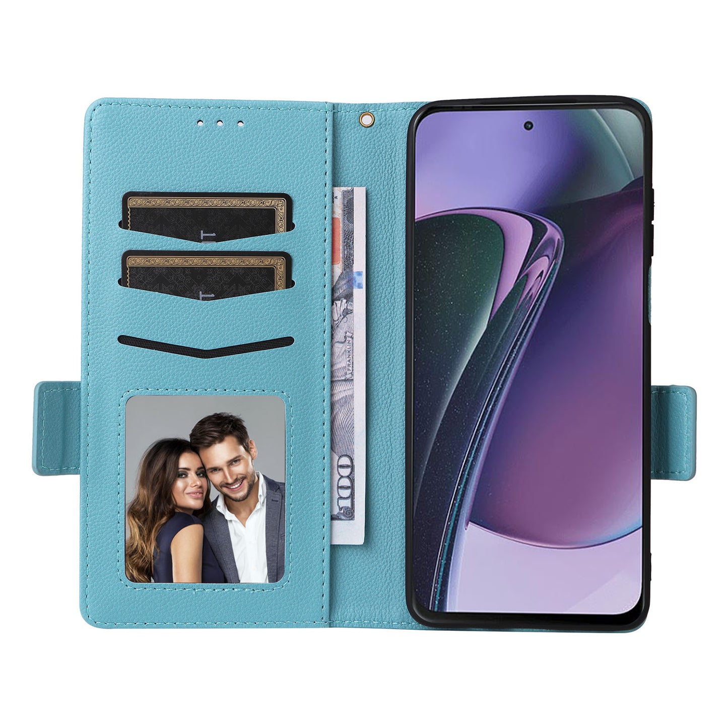 Phone Case for Motorola Moto G Stylus (2023) Litchi Texture PU Leather Wallet Stand Cover - Baby Blue