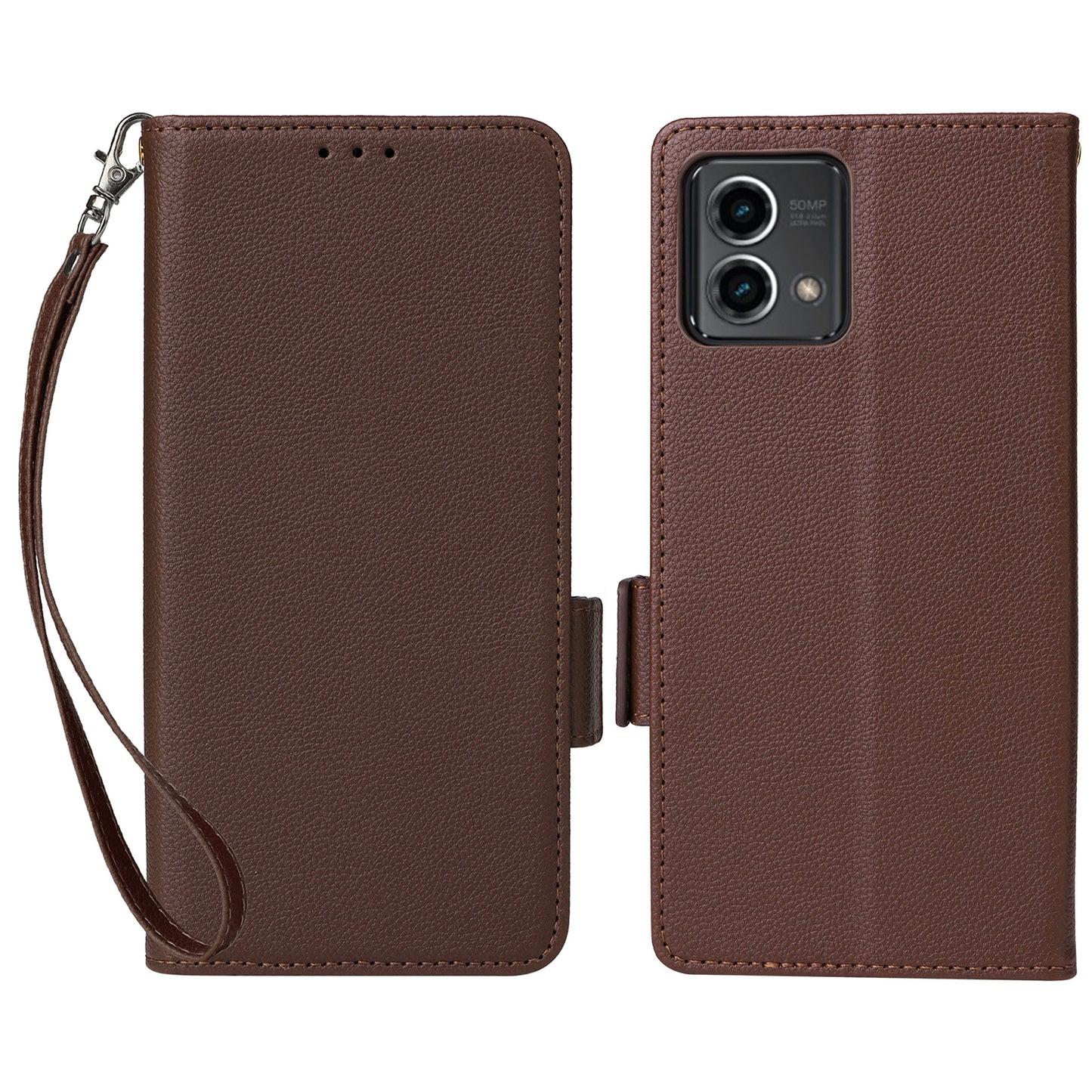 Phone Case for Motorola Moto G Stylus (2023) Litchi Texture PU Leather Wallet Stand Cover - Brown