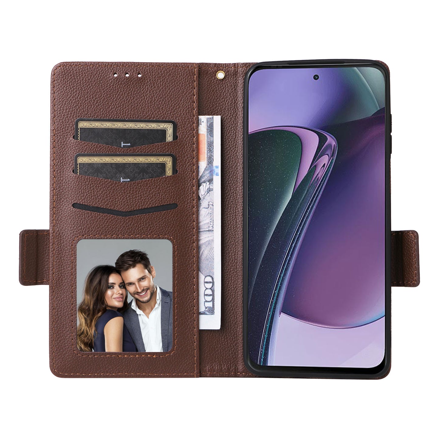 Phone Case for Motorola Moto G Stylus (2023) Litchi Texture PU Leather Wallet Stand Cover - Brown