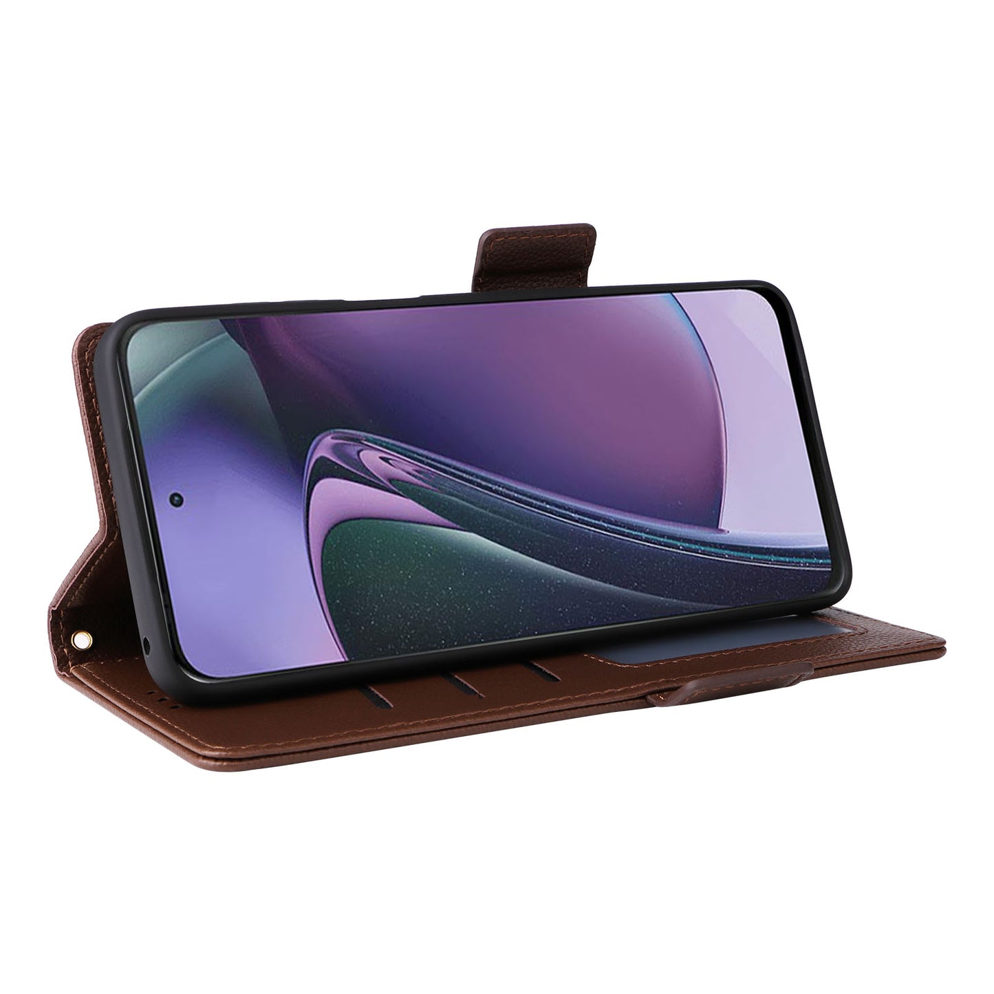 Phone Case for Motorola Moto G Stylus (2023) Litchi Texture PU Leather Wallet Stand Cover - Brown