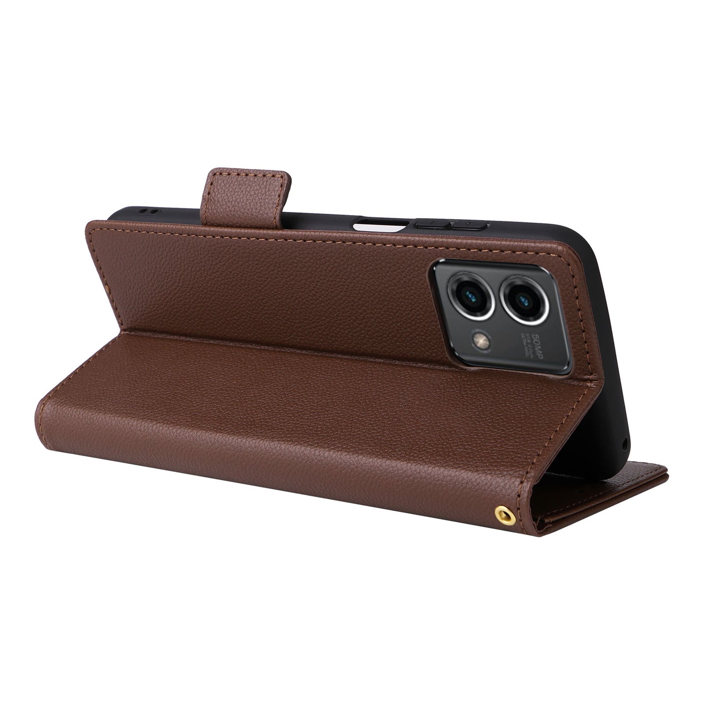 Phone Case for Motorola Moto G Stylus (2023) Litchi Texture PU Leather Wallet Stand Cover - Brown